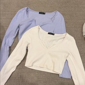 Glassons Women's Crop Tops - Cream and Light Purple
